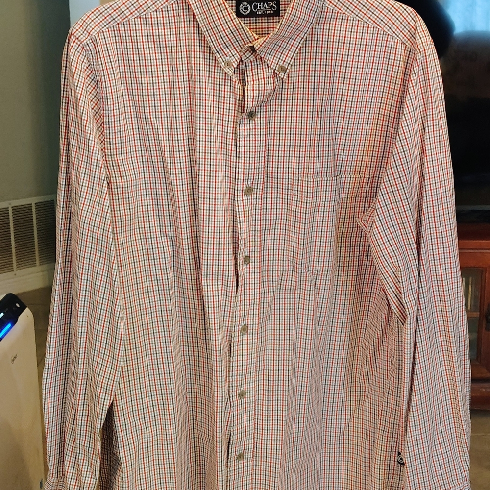 Chaps Men's Orange and White Multi-Check Button-Down Shirt